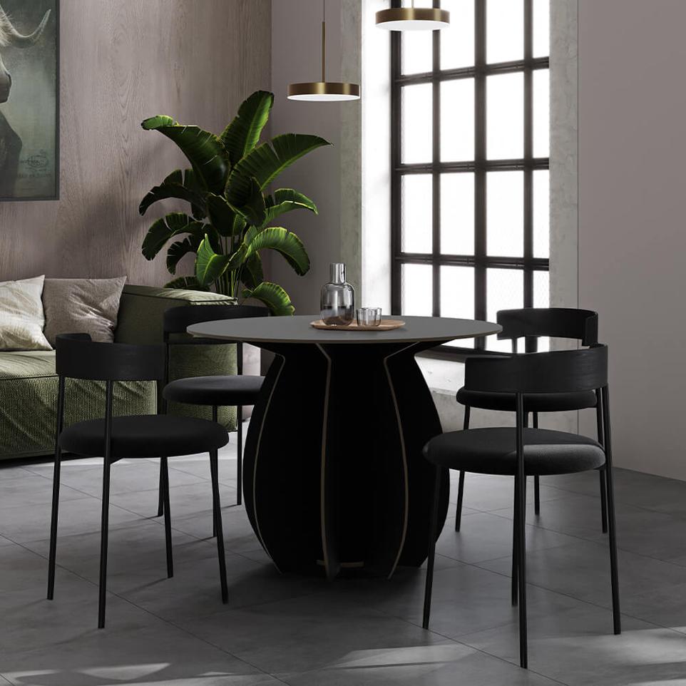 Table de repas ronde design noir. Collection Gardenia Marque Ibride